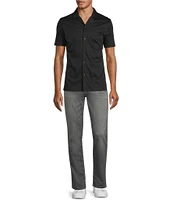 Murano Liquid Luxury Slim Fit Solid Coatfront Short Sleeve Woven Camp Shirt