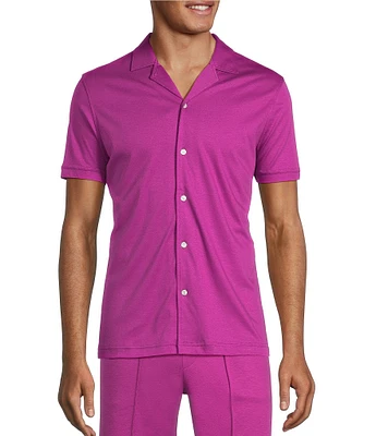 Murano Liquid Luxury Slim Fit Solid Coatfront Short Sleeve Woven Camp Shirt