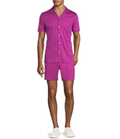 Murano Liquid Luxury Slim Fit Solid Coatfront Short Sleeve Woven Camp Shirt