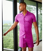 Murano Liquid Luxury Slim Fit Solid Coatfront Short Sleeve Woven Camp Shirt