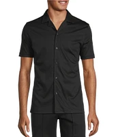 Murano Liquid Luxury Slim Fit Solid Coatfront Short Sleeve Woven Camp Shirt
