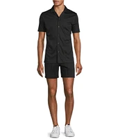 Murano Liquid Luxury Slim Fit Solid Coatfront Short Sleeve Woven Camp Shirt