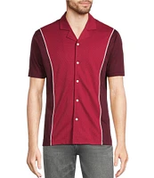 Murano Liquid Luxury Slim Fit Textured Coatfront Short Sleeve Woven Camp Shirt