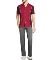Murano Liquid Luxury Slim Fit Textured Coatfront Short Sleeve Woven Camp Shirt