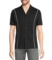 Murano Liquid Luxury Slim Fit Textured Coatfront Short Sleeve Woven Camp Shirt