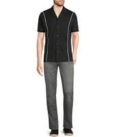 Murano Liquid Luxury Slim Fit Textured Coatfront Short Sleeve Woven Camp Shirt