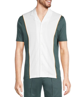 Murano Liquid Luxury Slim Fit Textured Coatfront Short Sleeve Woven Camp Shirt