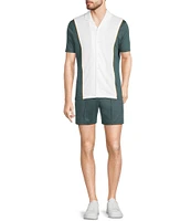 Murano Liquid Luxury Slim Fit Textured Coatfront Short Sleeve Woven Camp Shirt