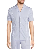 Murano Liquid Luxury Slim Fit Textured Coatfront Short Sleeve Woven Camp Shirt