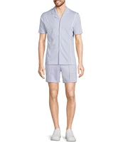 Murano Liquid Luxury Slim Fit Textured Coatfront Short Sleeve Woven Camp Shirt