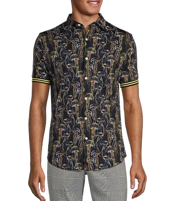 Murano Modern Maritime Collection Slim Fit Jellyfish Print Short Sleeve Woven Shirt