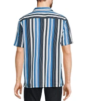 Murano Modern Maritime Collection Slim-Fit Stripe Camp Short Sleeve Woven Shirt