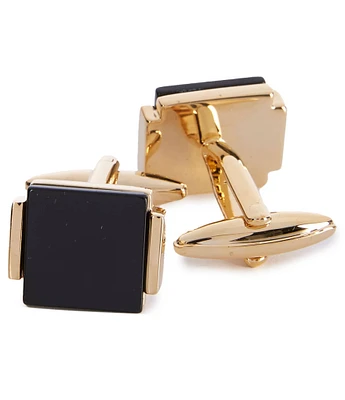 Murano Polished Goldtone/Genuine Black Onyx Cuff Links