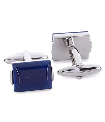 Murano Polished Silvertone/Blue Cats Eye Cuff Links