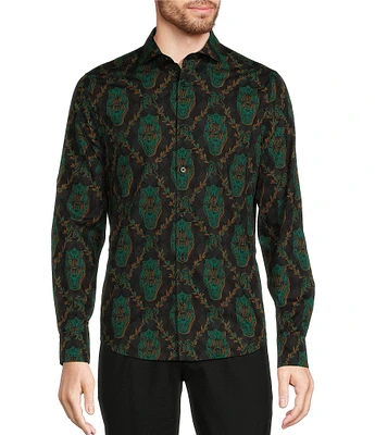 Murano Prehistoric Prep Collection Slim Fit Dinosaur Diamond Long Sleeve Woven Shirt