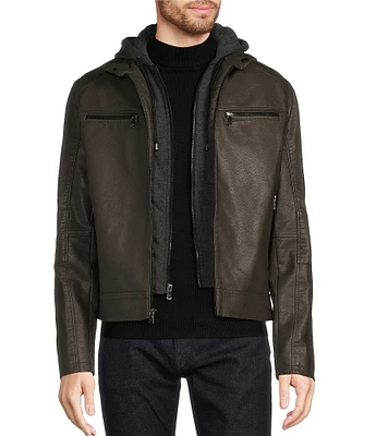 Murano PU Faux Leather Hipster with Knit Hood Jacket