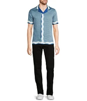 Murano Shape of Water Collection Slim Fit Placed Print Short Sleeve Woven Camp Shirt