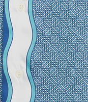 Murano Shape of Water Collection Slim Fit Placed Print Short Sleeve Woven Camp Shirt