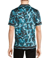 Murano Shape of Water Collection Slim Fit Water Print Short Sleeve Woven Camp Shirt