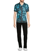 Murano Shape of Water Collection Slim Fit Water Print Short Sleeve Woven Camp Shirt