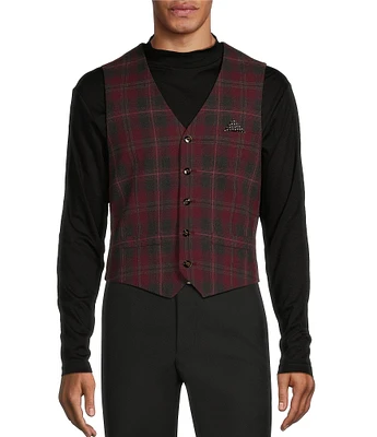 Murano Shawl Collar Plaid Suit Separates Vest