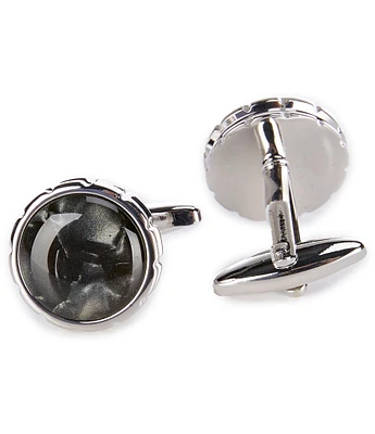 Murano Silverstone Round Notched Mixed Stone Cuff Links