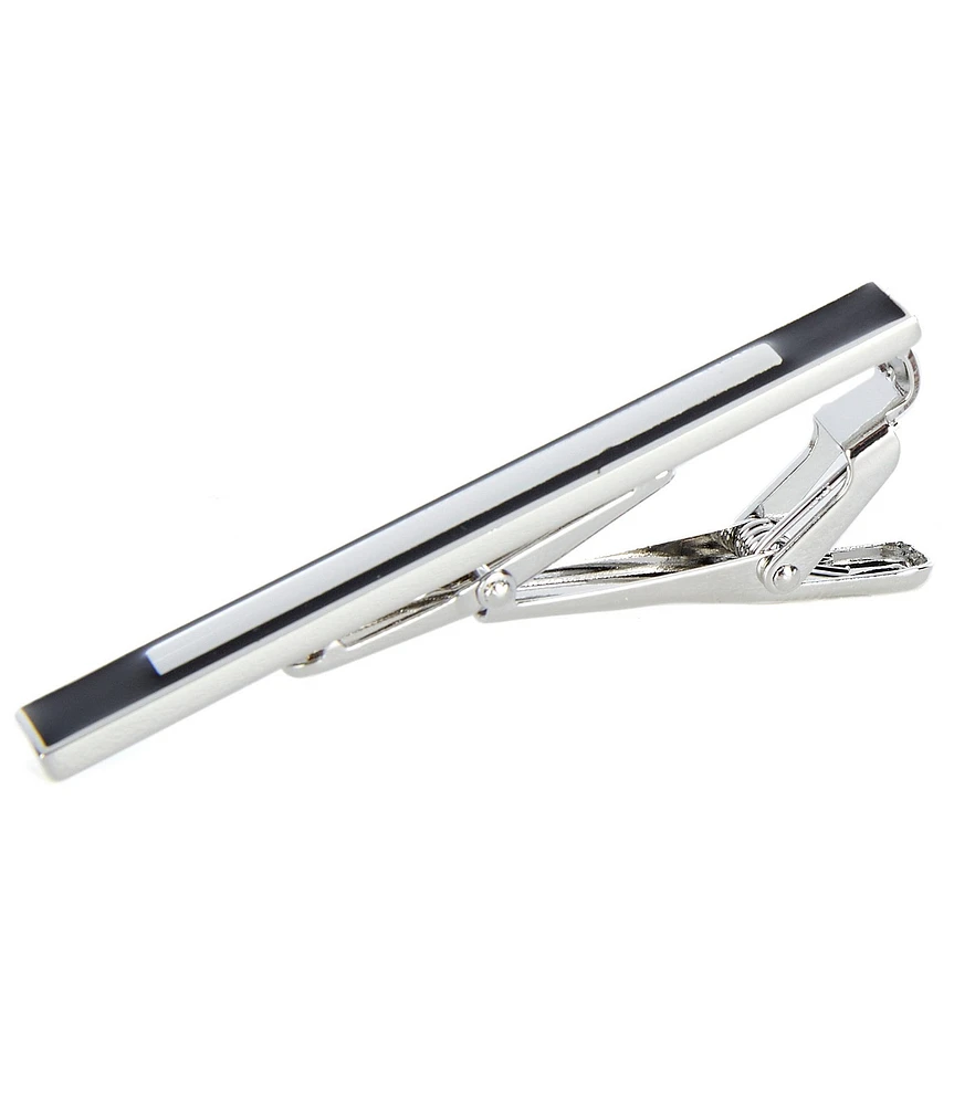 Murano Silvertone/Black-Enamel-Edges Tie Bar