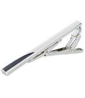 Murano Silvertone/Diagonal Black Enamel Tie Bar