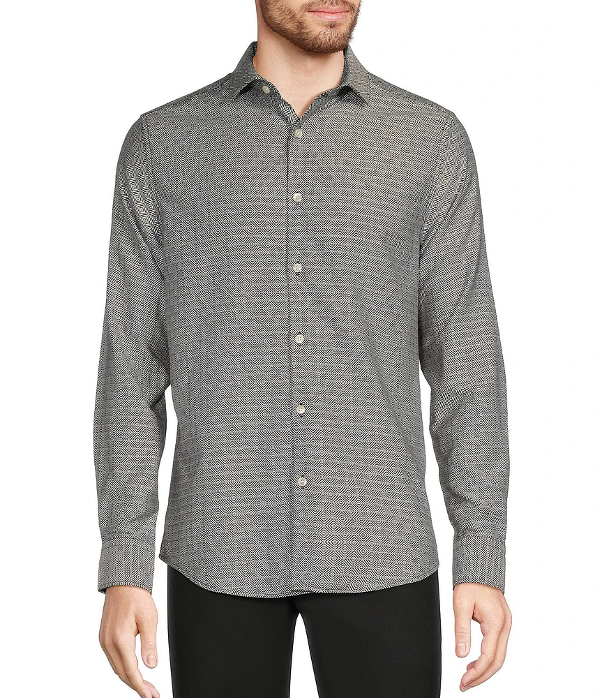 Murano Slim Diamond Pattern Long Sleeve Woven Shirt