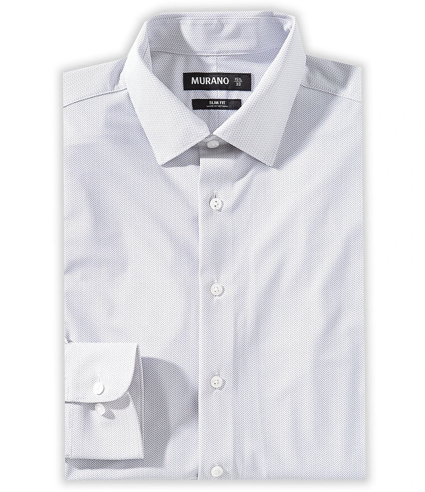 Murano Slim Fit Digital Printed Herringbone Warp-Knit Long Sleeve Dress Shirt