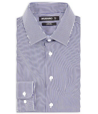 Murano Slim Fit Non-Iron Point Collar Bengal Striped Knit Dress Shirt