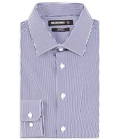 Murano Slim Fit Non-Iron Point Collar Bengal Striped Knit Dress Shirt