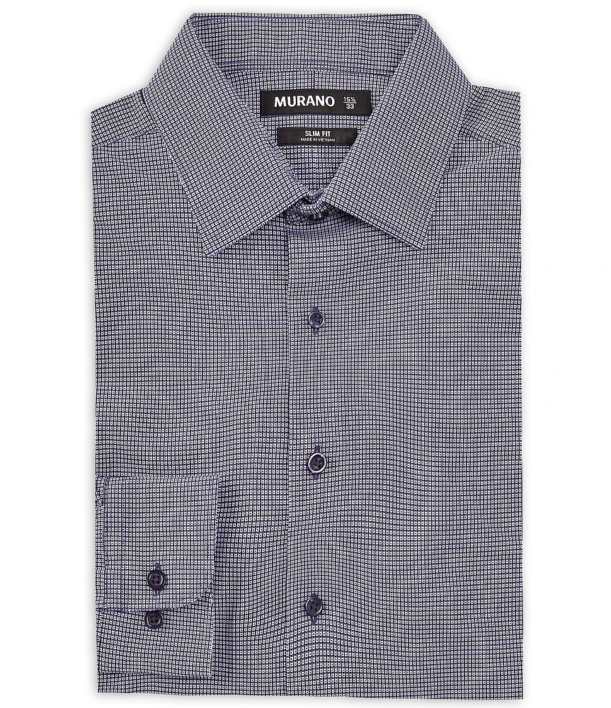 Murano Slim Fit Non-Iron Point Collar Micro Square Knit Dress Shirt