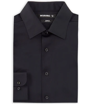 Murano Slim Fit Non-Iron Point Collar Solid Knit Dress Shirt