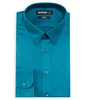 Murano Slim Fit Stretch Point Collar Solid Sateen Dress Shirt