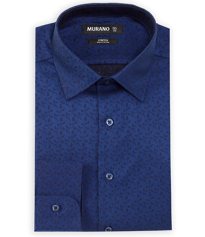 Murano Slim Fit Non-Iron Spread Collar Leaf Jacquard Dress Shirt