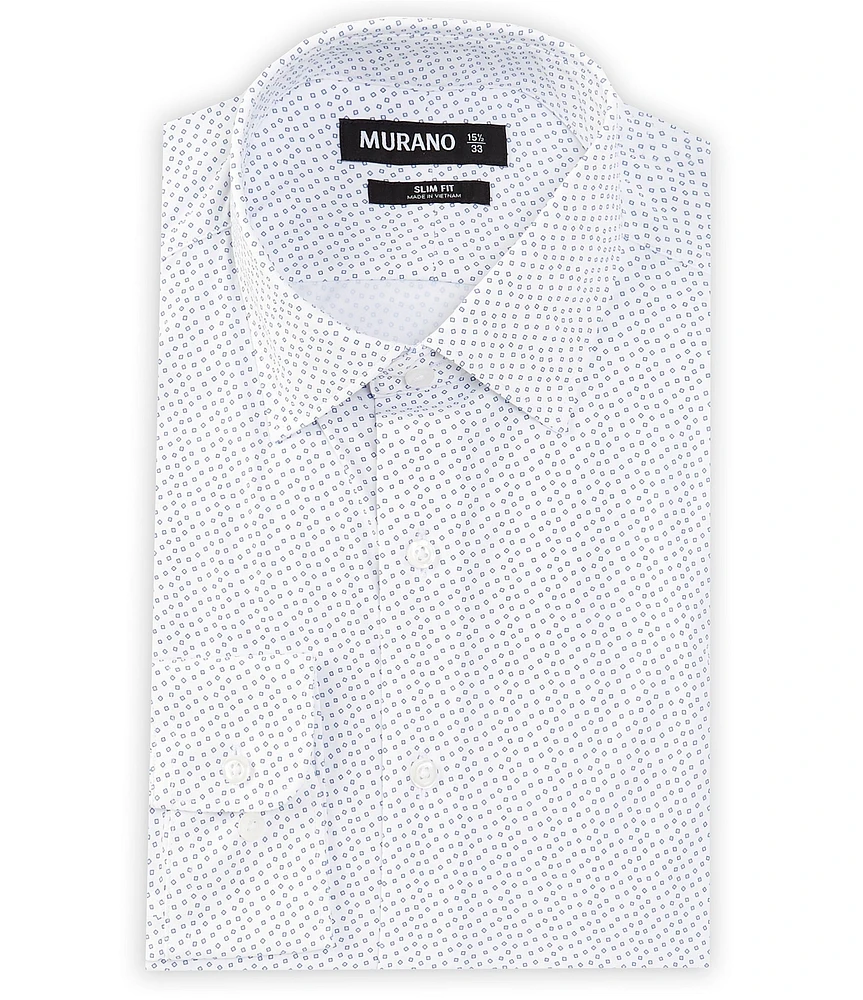 Murano Slim Fit Non-Iron Stretch Spead Collar Squares Print Dress Shirt