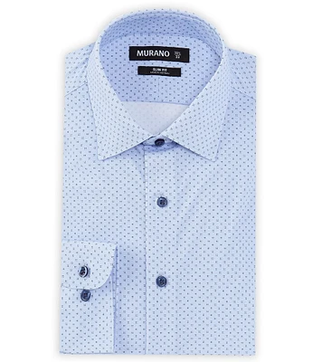 Murano Slim Fit Non-Iron Stretch Spread Collar Asterisk Print Dress Shirt