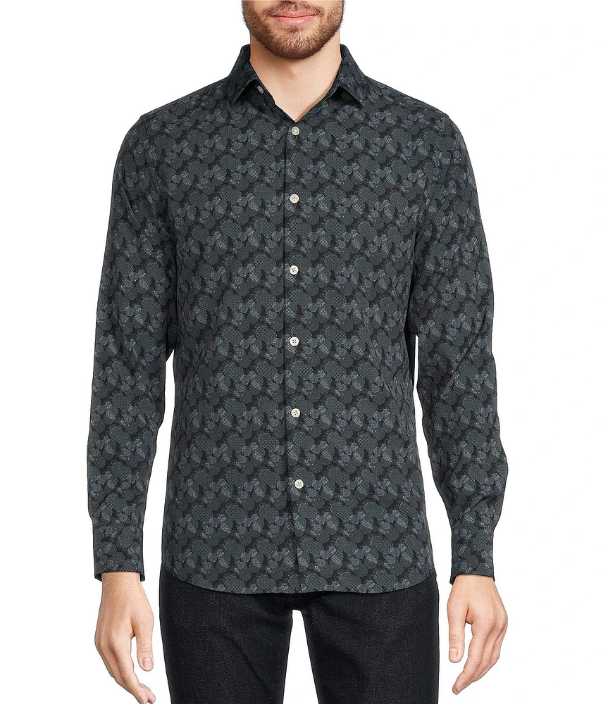 Murano Slim Fit Performance Stretch Circle Print Long Sleeve Woven Shirt