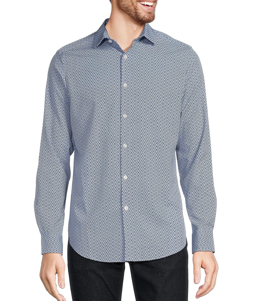 Murano Slim-Fit Performance Stretch Diamond Geometric Print Long Sleeve Woven Shirt