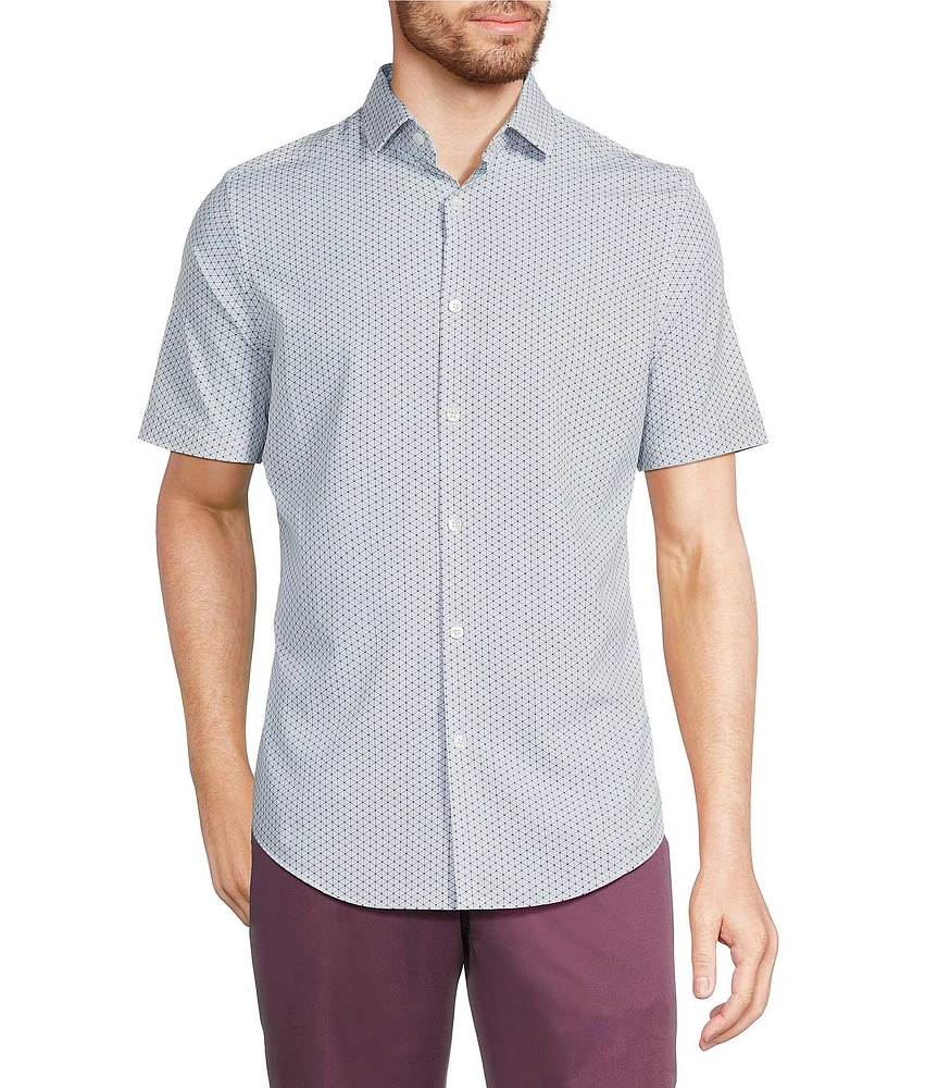 Murano Slim Fit Performance Stretch Geometric Print Short Sleeve Woven Shirt
