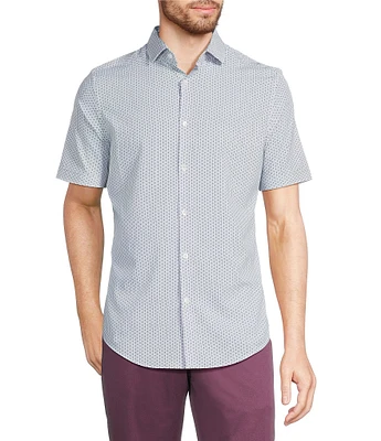 Murano Slim Fit Performance Stretch Geometric Print Short Sleeve Woven Shirt