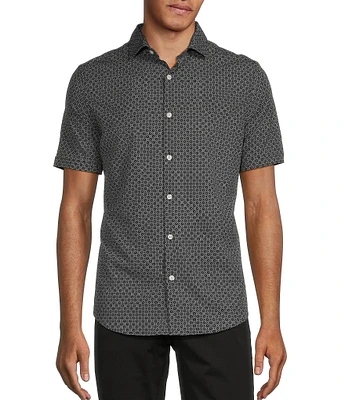Murano Slim Fit Performance Stretch Line Print Short Sleeve Woven Shirt