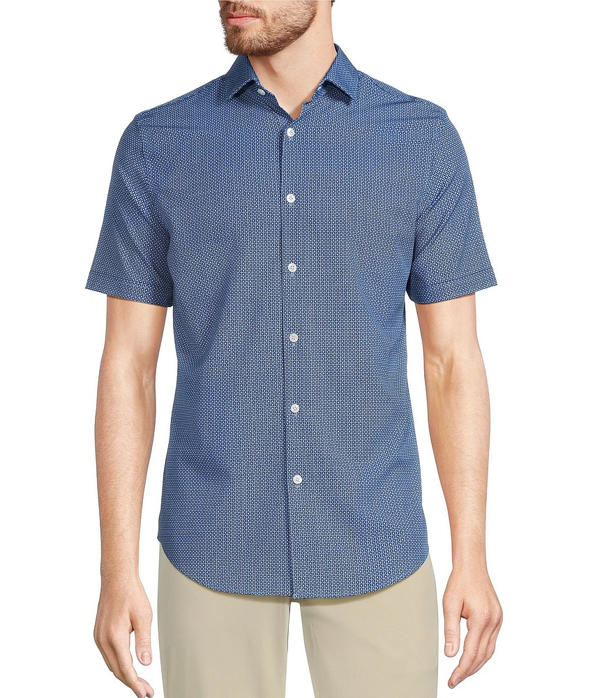 Murano Slim Fit Performance Stretch Medallion Print Short Sleeve Woven Shirt