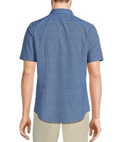 Murano Slim Fit Performance Stretch Medallion Print Short Sleeve Woven Shirt