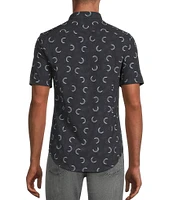Murano Slim Fit Performance Stretch Small Moon Print Short Sleeve Woven Shirt