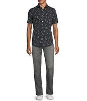 Murano Slim Fit Performance Stretch Small Moon Print Short Sleeve Woven Shirt
