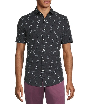 Murano Slim Fit Performance Stretch Small Moon Print Short Sleeve Woven Shirt