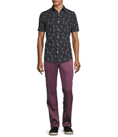 Murano Slim Fit Performance Stretch Small Moon Print Short Sleeve Woven Shirt