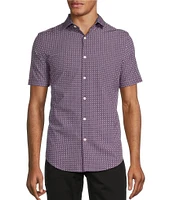 Murano Slim Fit Performance Stretch Square Print Short Sleeve Woven Shirt